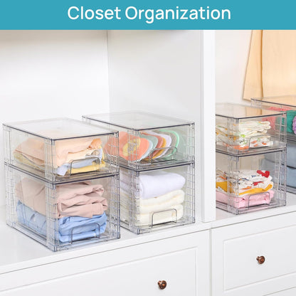 Vtopmart 8 Pack Large Stackable Storage Drawers,Clear Acrylic Drawer Organizers with Handles, Easily Assemble for Fridge, Bathroom,Kitchen Undersink,Cabinet,Pantry Organization and Storage