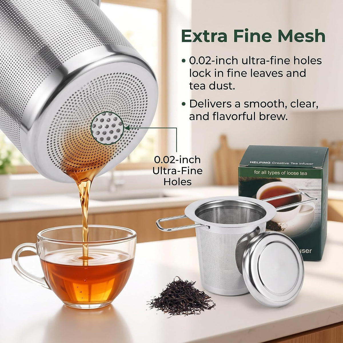 Tea Infuser,Stainless Steel Tea Steeper Fine Mesh Filters, Large Capacity Tea Strainer With Folding Handle And Lid,Hanging On Teapots Mugs Cups To Steep Loose Leaf Tea And Coffee(1 Piece,Silver)