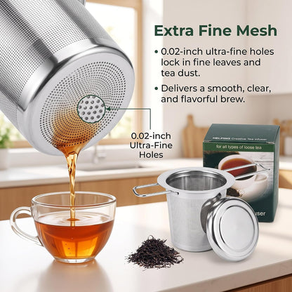 Tea Infuser,Stainless Steel Tea Steeper Fine Mesh Filters, Large Capacity Tea Strainer With Folding Handle And Lid,Hanging On Teapots Mugs Cups To Steep Loose Leaf Tea And Coffee(1 Piece,Silver)