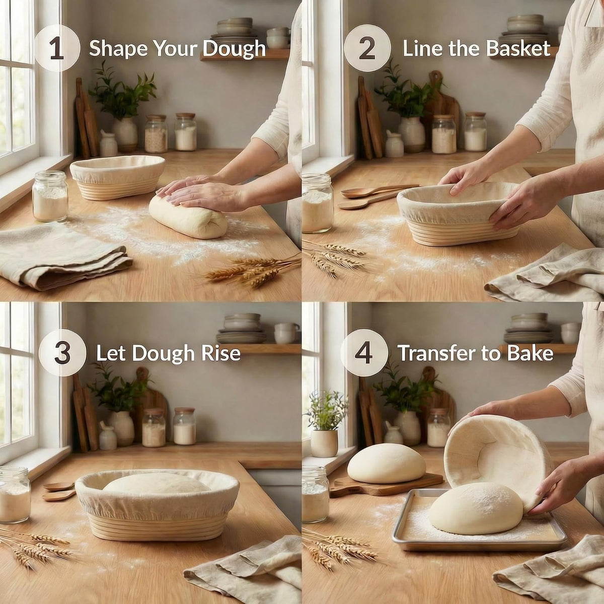 8 PCS Bread Proofing Basket Cloth Liner (3 Round & 3 Oval) & 2 Sourdough Starter Jar Covers, 10 Inch Banneton Basket Cover for Sourdough Baking, Reusable Dough Bowl Liner (Combo)