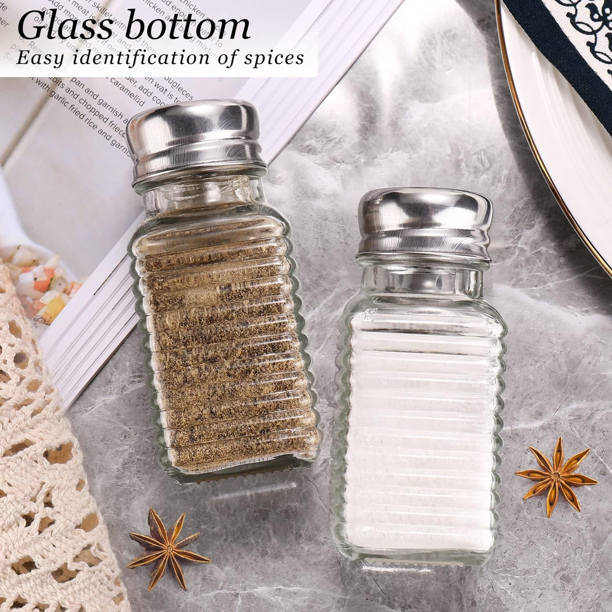 Salt and Pepper Shakers Set,Farmhouse Glass Spice Jars Kitchen Gadgets