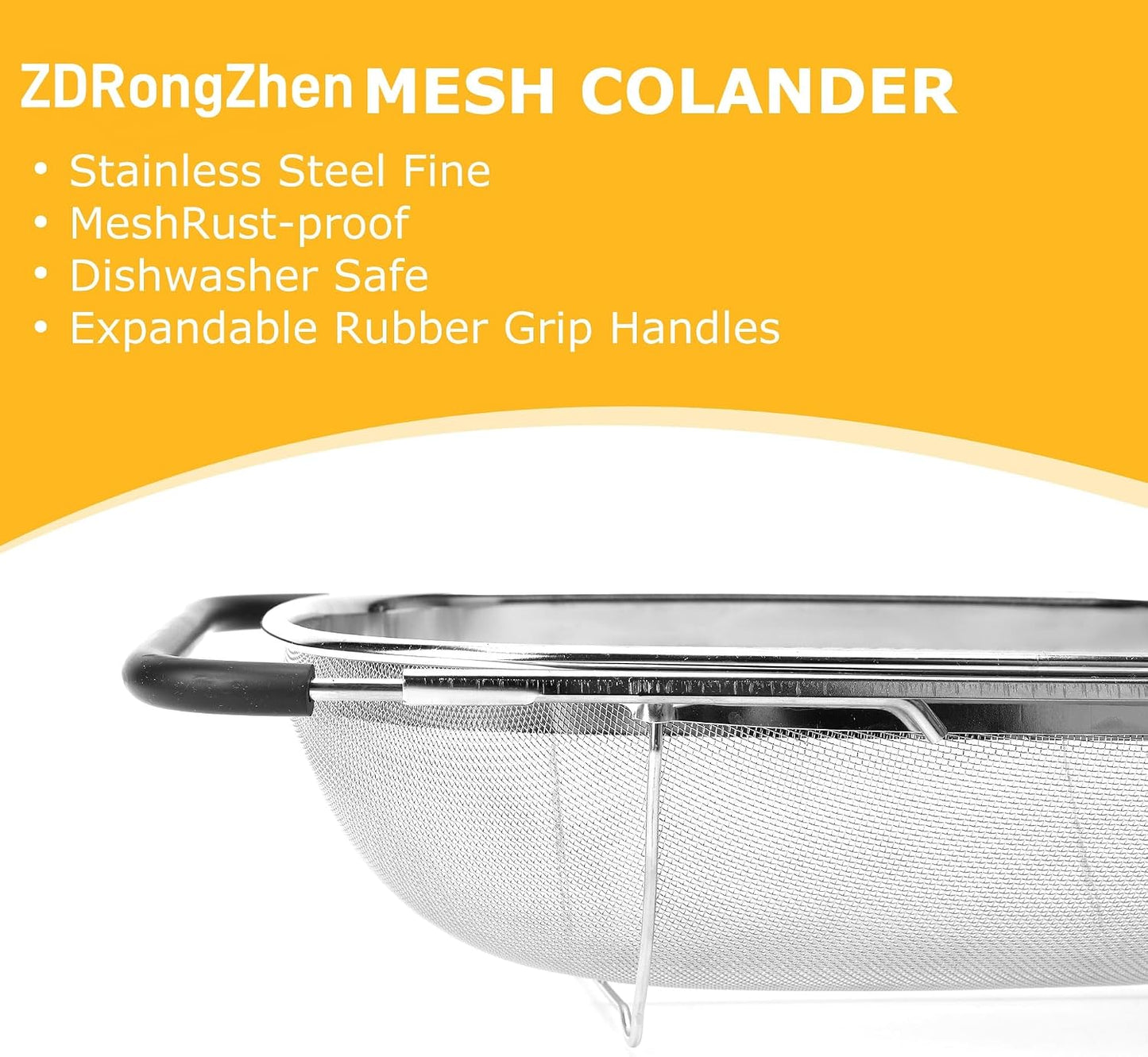 ZDRongZhen Kitchen Accessories Over the Sink Colander Strainer Basket，Stainless Steel Colander with Expandable Rubber Grip Sink Drainer-Rinse Vegetables Fruits &Strain&Drain (Large-Fine mesh)