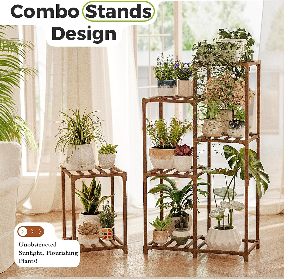 Bamworld Plant Stand Indoor Plant Shelf Outdoor Wood Plant Rack