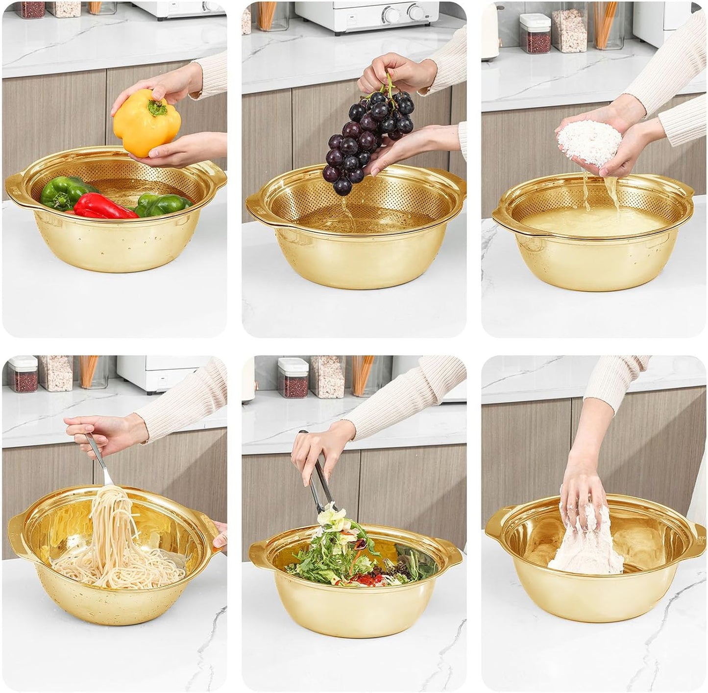 Paoli 304 Stainless Steel Fine Mesh Colander Set, 3.5QT Large Capacity Strainer with Mixing Bowl — Rinse Fruits, Veggies, Rice & Drain Pasta, Dishwasher Safe (2-Piece)