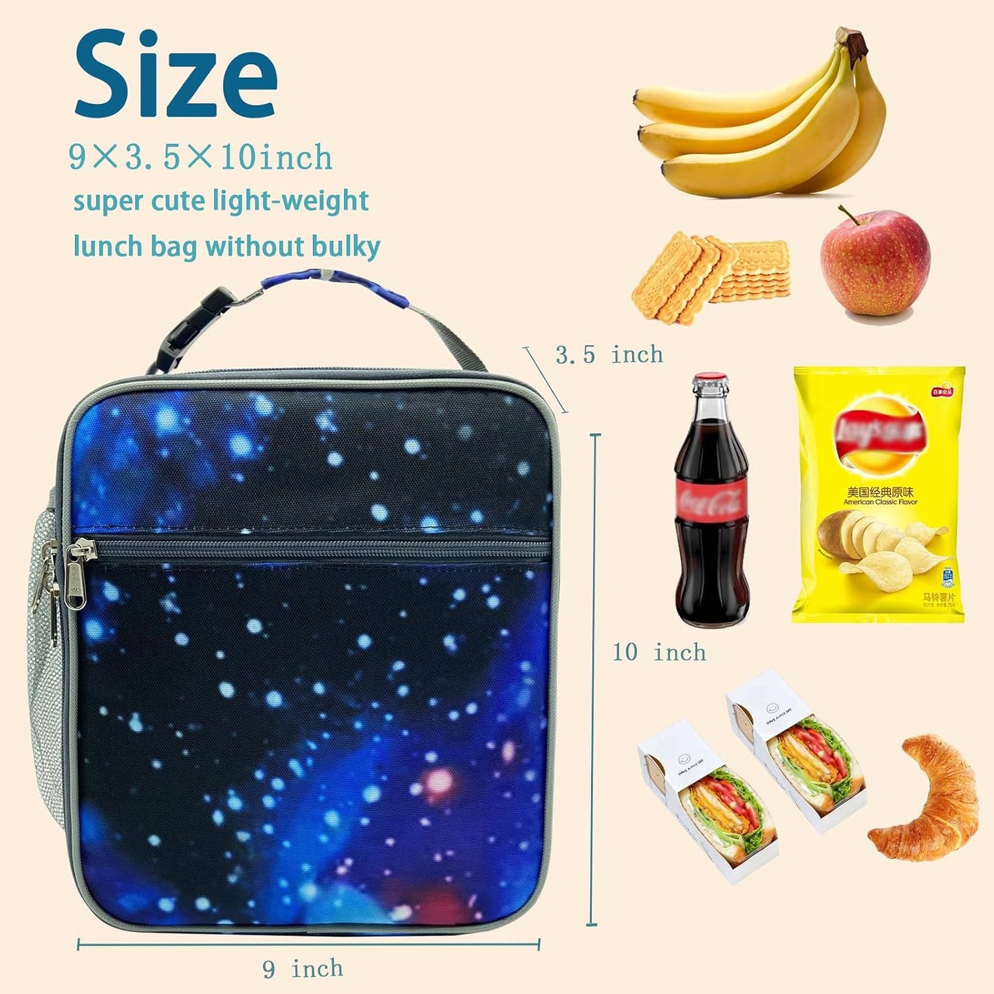 Kulle Astronaut Lunch Box for Boys, Insulated Kids Lunch Bag with Freezable Compartment, Thermal Reusable Lunchbox for School, Outdoor, Daycare - Space Theme Design