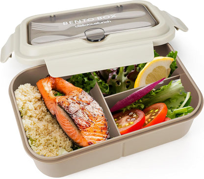 Fanhaw 40 Oz/5 Cup Bento Box for Kids, Men and Women, Lunch Box with 3 Compartments, Utensil, Microwave & Dishwasher Safe (Green)