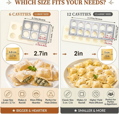 Geetery 5 Pcs Ravioli Mold Set 2 Inch Square Ravioli Maker Cutter Kit with 12-Hole Raviolis Press 3 Pasta Cutter Stamps Wooden Rolling Pin Pasta Making Tool for Homemade Raviolis Home Restaurant Use