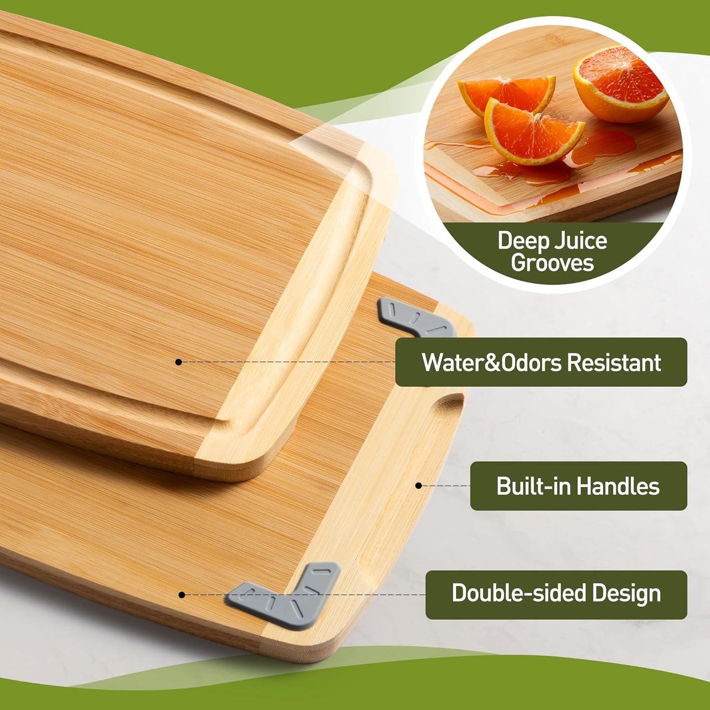 3 Packs Bamboo Cutting Board Set with Non Slip Feet and Over Sink Nice Solid Thick Wood Juice Groove Chopping Board Extra Large Big Small Best Hardwood Kitchen Counter Organic Vegetable