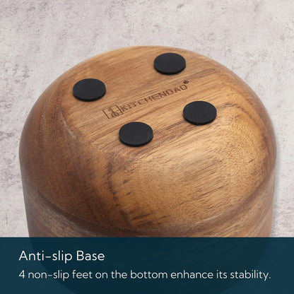 KITCHENDAO Large Acacia Salt Cellar Box Bowl with Built-in Spoon and Marble Lid, Solid Natural Acacia Wood Bath Sea Salt Container, Grey Marble Lid, Pepper Sealer Pinch Bowl, 10oz Capacity