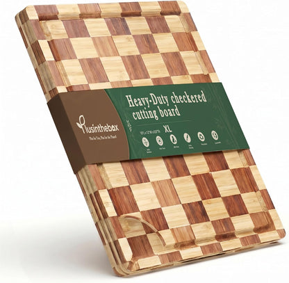 Cutting Board,Heavy Duty Cutting Board Set of 3 with Stand,End Grain Butcher Block Cutting Boards for Kitchen with Juice Grooves and Handles for Meat, Cheese, Charcuterie and Serving