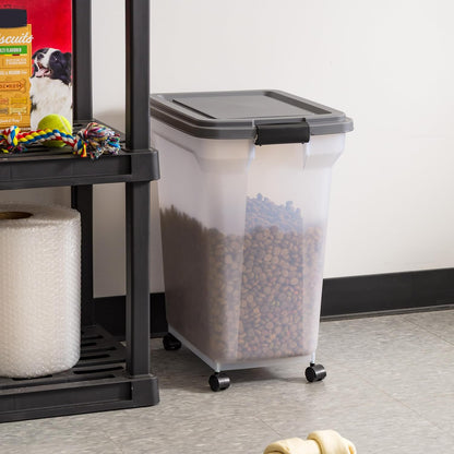 IRIS USA Dog Food Storage Container 58 Lb, Airtight Large Pet Food Storage Bin with Wheels, for Dog Cat Bird Chicken Food, Holds Up to 58 lbs, Keep Fresh, BPA Free, Made in USA, Black