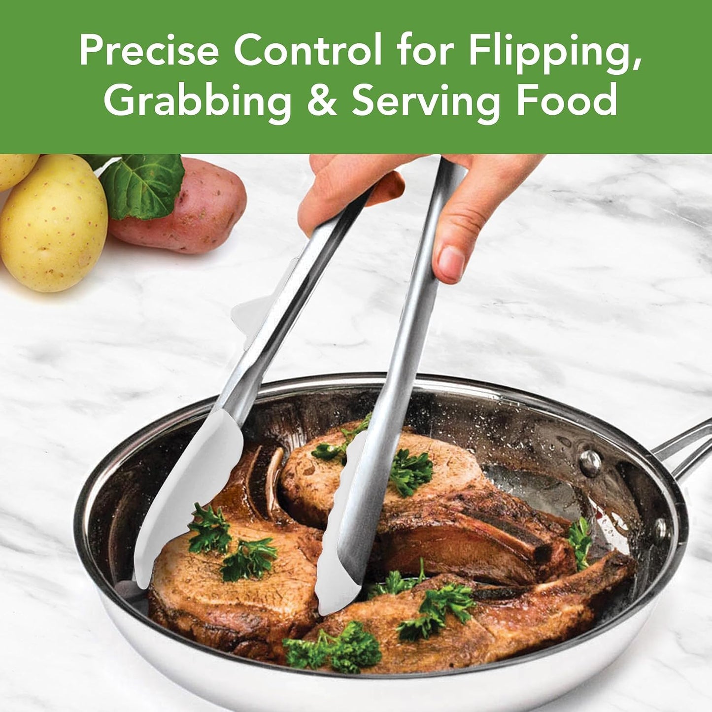 Tovolo Tongs With Silicone Tips Easy Grip 13” Long Kitchen Tongs Stainless Steel Handle For Cooking BBQ, Non Scratch Heat Resistant Locking Metal Silicone Tipped Dishwasher Safe BPA Free, Black