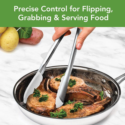 Tovolo Tongs With Silicone Tips Easy Grip 13” Long Kitchen Tongs Stainless Steel Handle For Cooking BBQ, Non Scratch Heat Resistant Locking Metal Silicone Tipped Dishwasher Safe BPA Free, Black