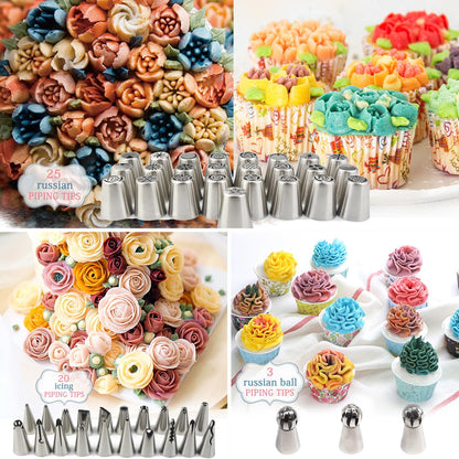 Russian Piping Tips for Cake Decorating – 88Pcs Flower Icing & Frosting Nozzles Set – Complete Pastry Baking Tools Kit – Small & Large Floral Piping Tips for Cupcakes, Cookies & Professional Bakers
