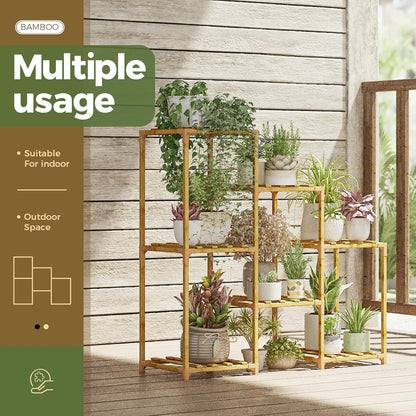Bamworld Plant Stand Indoor Plant Shelf Outdoor Wood Plant Rack