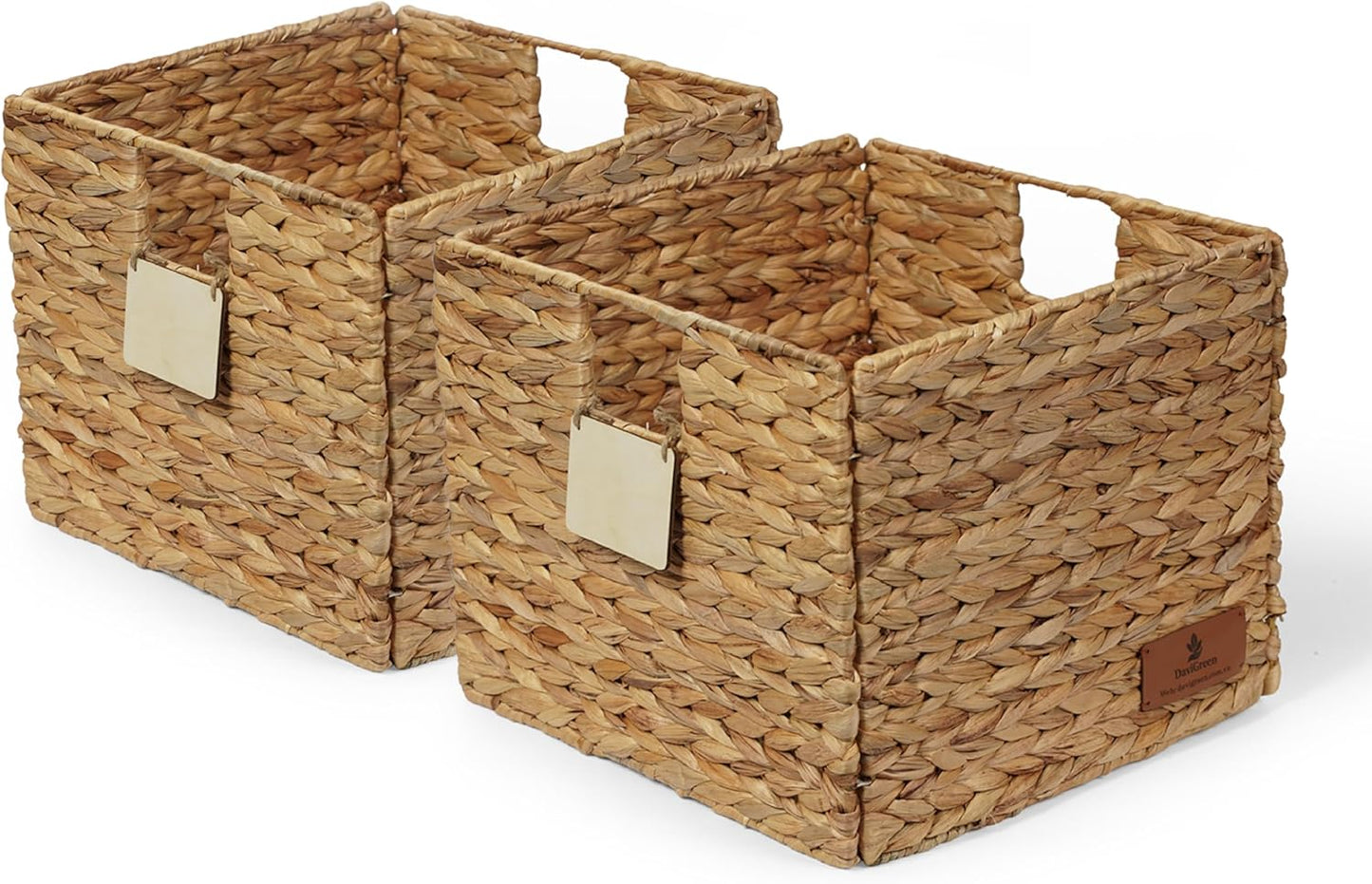 Storage Baskets for Shelves Set of 3, Open-Top Wicker Storage Bins with Handles, Shelf Organizer Baskets for Pantry, Closet & Bathroom, Water Hyacinth Baskets with Tissue Box Cover