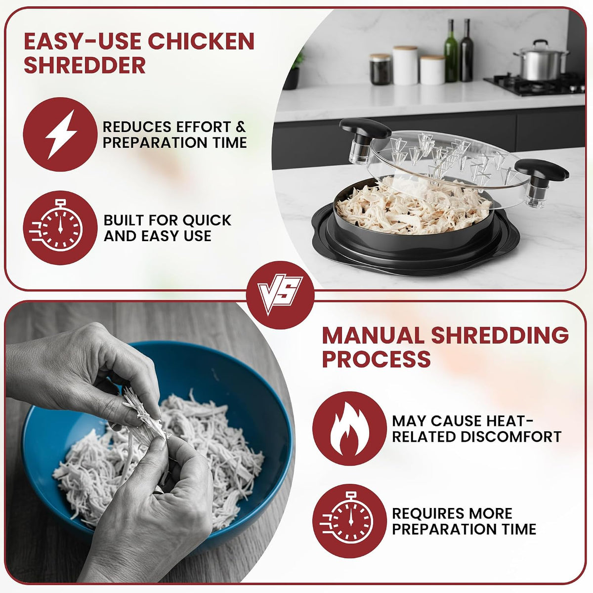 Chicken Shredder Tool Twist Large 3 layer With Meat Tenderizer Tool & Brush,Manual Chicken Breast Grinder,10'' Pro Meat Shredder, BPA Free Anti-Slip Ergonomic Handle,Suitable For Beef &Vegetable