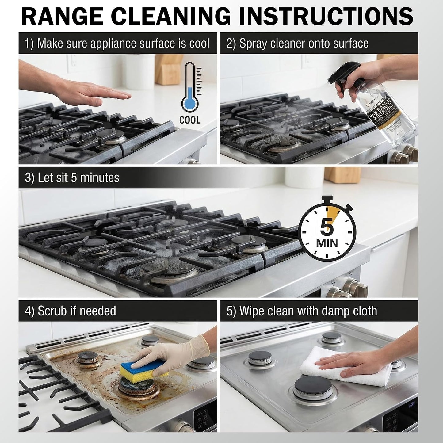 Thirteen Chefs Gas Range Cleaner and Degreaser - Stove Grates, Grills, Oven Glass and Door - Cuts Through Baked on Food (16oz)