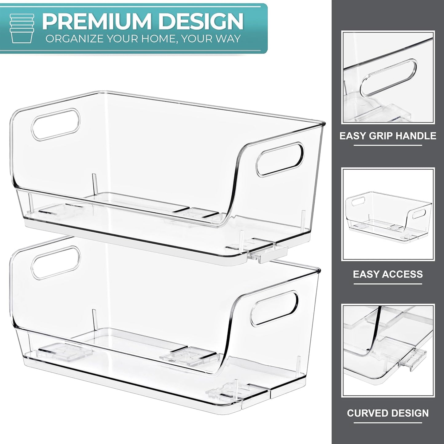 Sorbus Stackable Storage Bins Open Front - Clear Stackable Storage Bins - Pantry Bins for Storage and Organization - Acrylic Stackable Bins for Kitchen - Clear Pantry Organizer Bins (Medium 2 Pack)