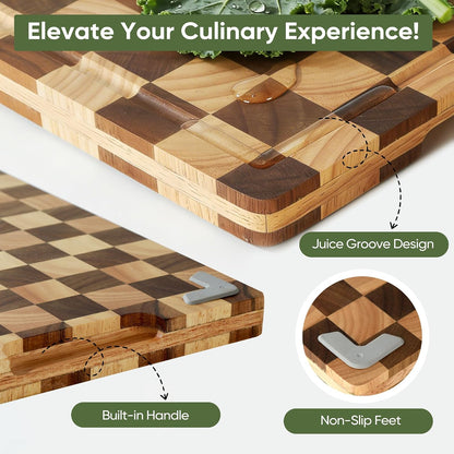 Heavy Duty Bamboo Cutting Board Set 3 Pack Non Toxic Juice Groove Charcuterie Board Book Wood Cutting Boards for Kitchen Solid End Grain Wood Chopping Board Large Butcher Block
