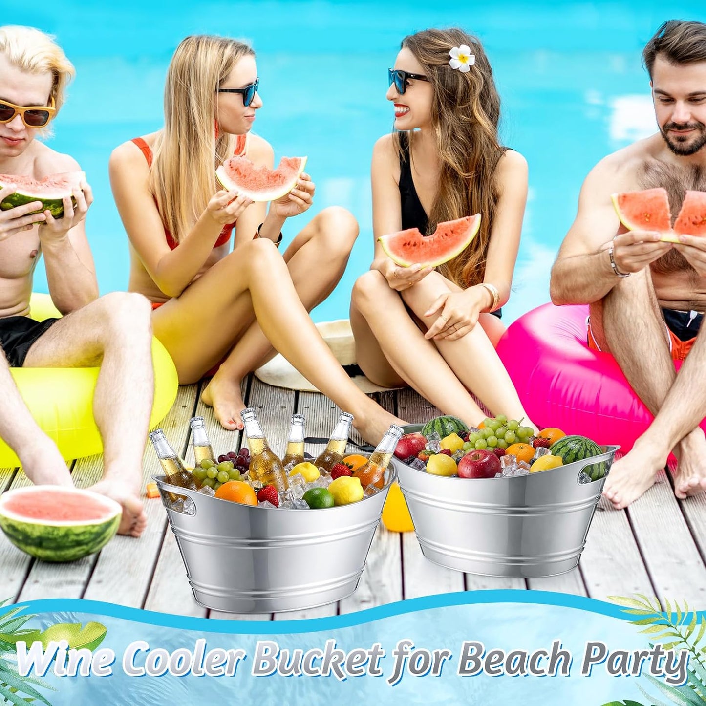 meekoo 6 Pcs Plastic Ice Buckets Bulk with Handles 4.5L Oval Storage Tub Large Capacity Ice Drink Bucket for Party Bar Wine Beer Champagne Beverage Bottle Cooler (4.5 L,Orange)