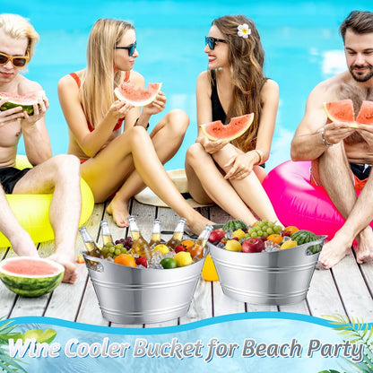 meekoo 6 Pcs Plastic Ice Buckets Bulk with Handles 4.5L Oval Storage Tub Large Capacity Ice Drink Bucket for Party Bar Wine Beer Champagne Beverage Bottle Cooler (4.5 L,Orange)