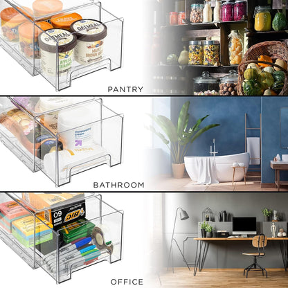 Sorbus Plastic Storage Bins Stackable Clear Pantry Organizer Box Bin for Organizing Kitchen Fridge, Food, Snack Pantry, Fruit, Vegetables, Bathroom, Wide & Narrow Deep (4 Pack)
