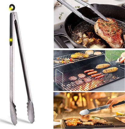 Hotec Stainless Steel Kitchen Tongs, Set of 3-7", 9" and 12", Locking Metal Food Tongs for Cooking, Serving, BBQ, Grill with Non-Slip Grip