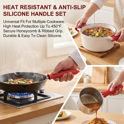 3 Pack Silicone Cast Iron Skillet Handle Cover, Heat Resistant Pan Grip
