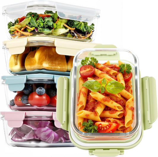 Freshmage 5 Pack 25oz Glass Meal Prep Containers with Air Vent Lids | Borosilicate Glass丨Snap Airtight Lids丨Lunch & Food Prep丨Microwave Oven Freezer Dishwasher Safe丨BPA-Free丨Rectangular