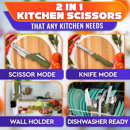2 in 1 Kitchen Scissors for Food with Knife Sharpener (Grey)