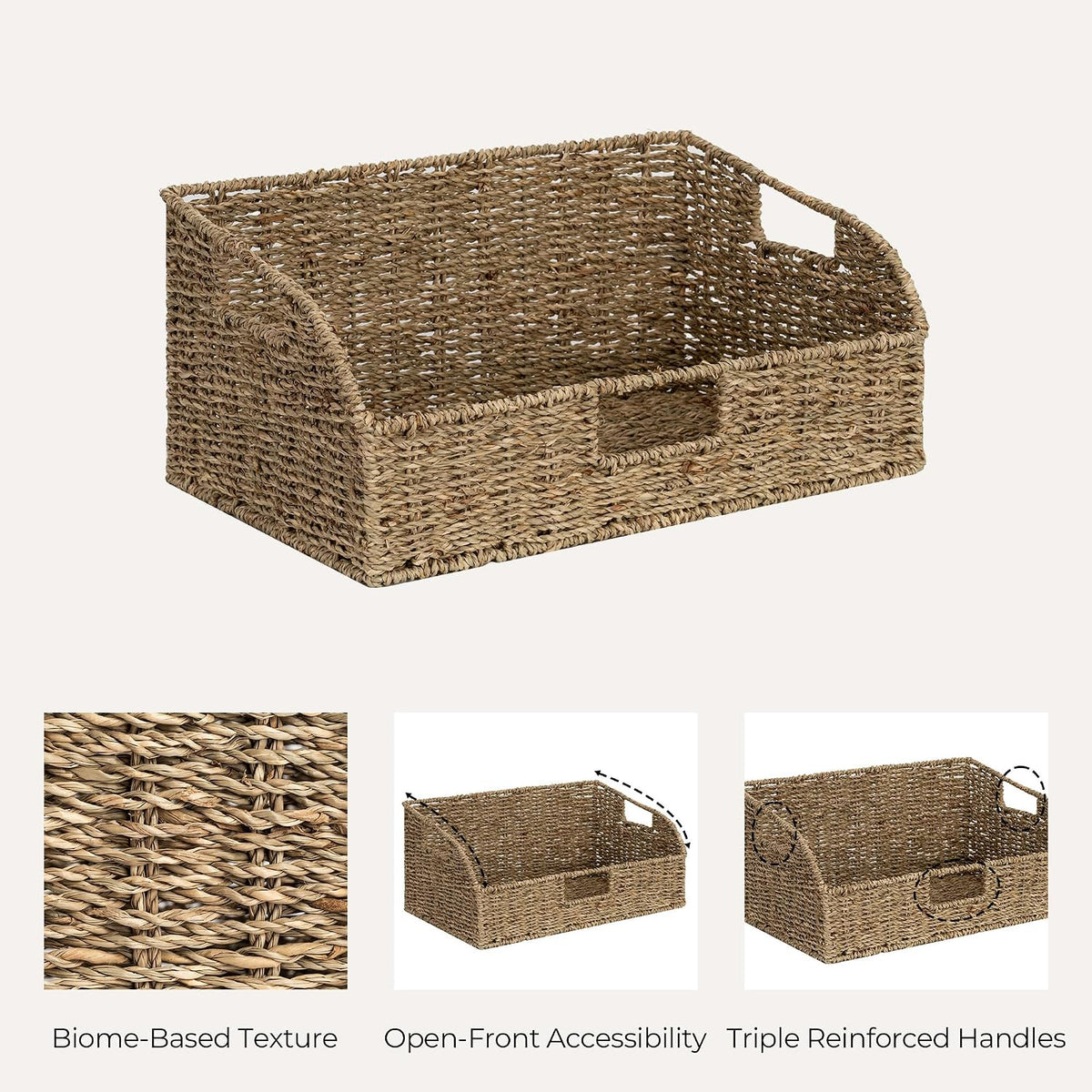 StorageWorks Water Hyacinth Pantry Storage Baskets, Wicker Baskets with Built-in Handles, Handwoven Shelf Baskets for Organizing, Pantry Organizers and Storage, 3 Pack
