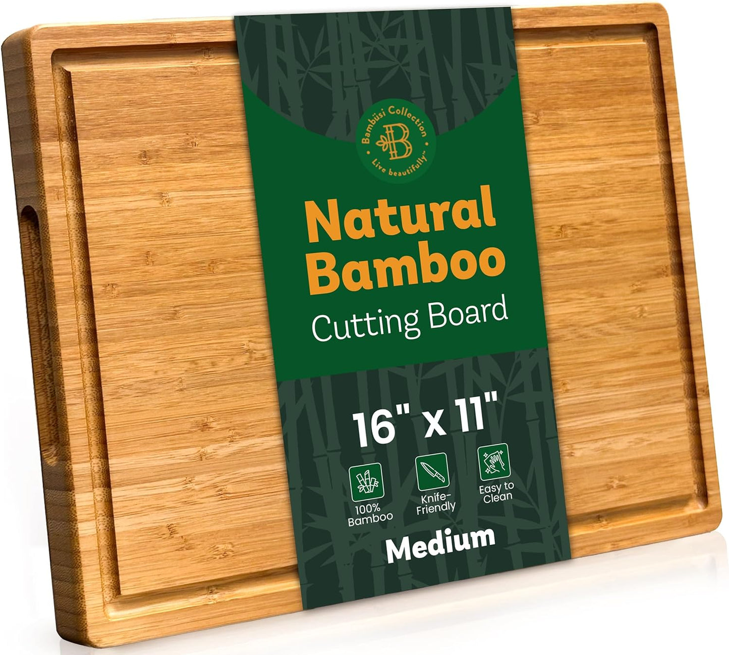 Bamboo Cutting Board Set for Kitchen - 3 Piece Reversible Wooden Cutting Boards, Wood Chopping Boards for Meat, Bread, Fruit, Cheese, Meal Prep, Wood Board and Charcuterie Serving Boards by Bambusi