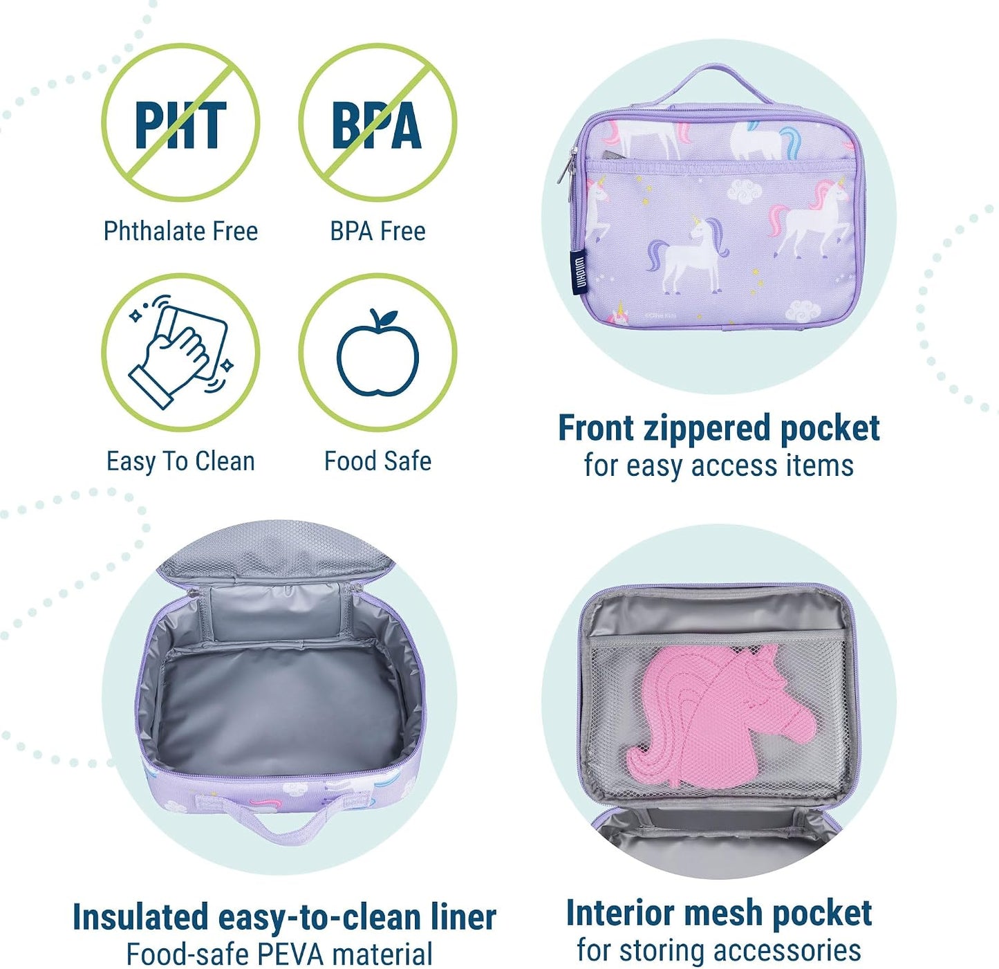 Wildkin Kids Insulated Lunch Box, Keeps Food Hot or Cold, BPA-Free with Mesh Pockets & Easy-Clean Lining – Ideal for School, Travel & Daycare – Holographic