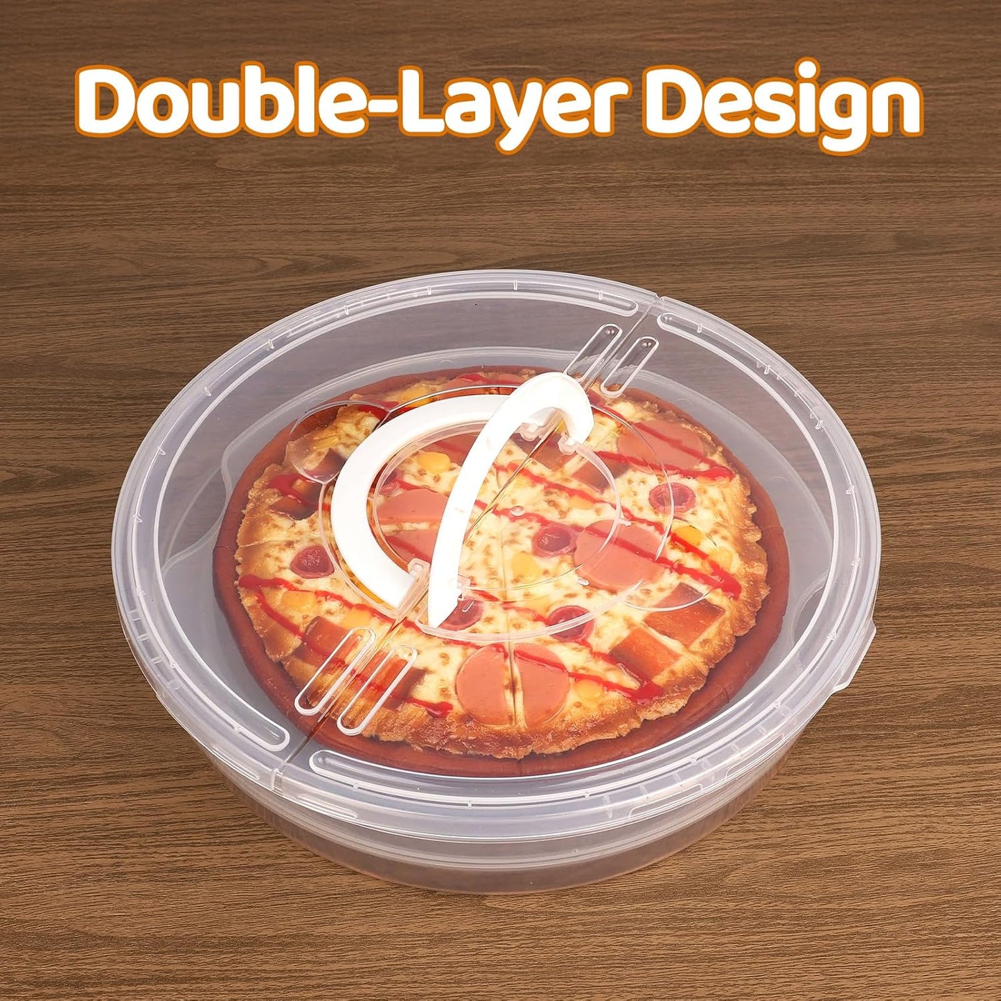 Pizza Storage Container Set, Reusable Pizza Container for Leftover Pizza, Pie Carrier with Lid and Handle, Pie Storage Container & Pie Holder(2/3 Pack + Egg Tray) (2 containers with egg tray)