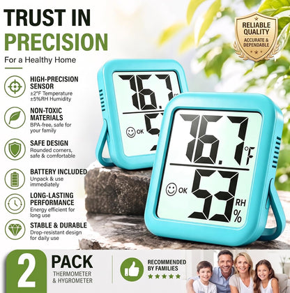 Antonki 2 Pack Room Thermometer Indoor Hygrometer