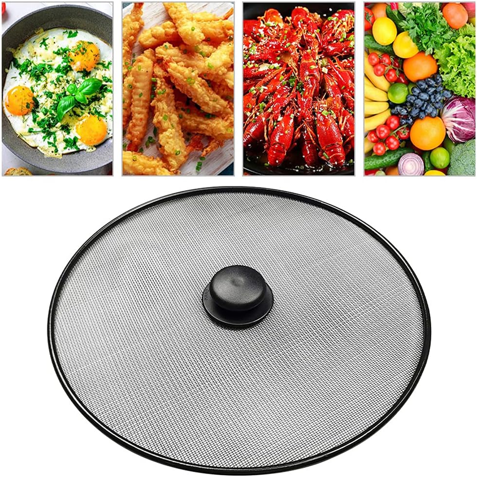 Splatter Screen, Frying Pan Splatter Screen, Splash Guard Lid with Knob, Extra Fine Mesh Splash Guard Pot Lid,Iron Coating Grease Guard Frying Pan Cover for Cooking(size:29cm)
