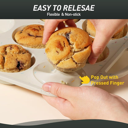 2 Packs 12 Cups Silicone Muffin Pan for Baking with Metal Reinforced Frame Regular Size Cupcake Pan Tray Egg Bites Silicone Cookie Molds Muffin Tin Tart Pans Sheet Set for Oven Dishwasher Safe