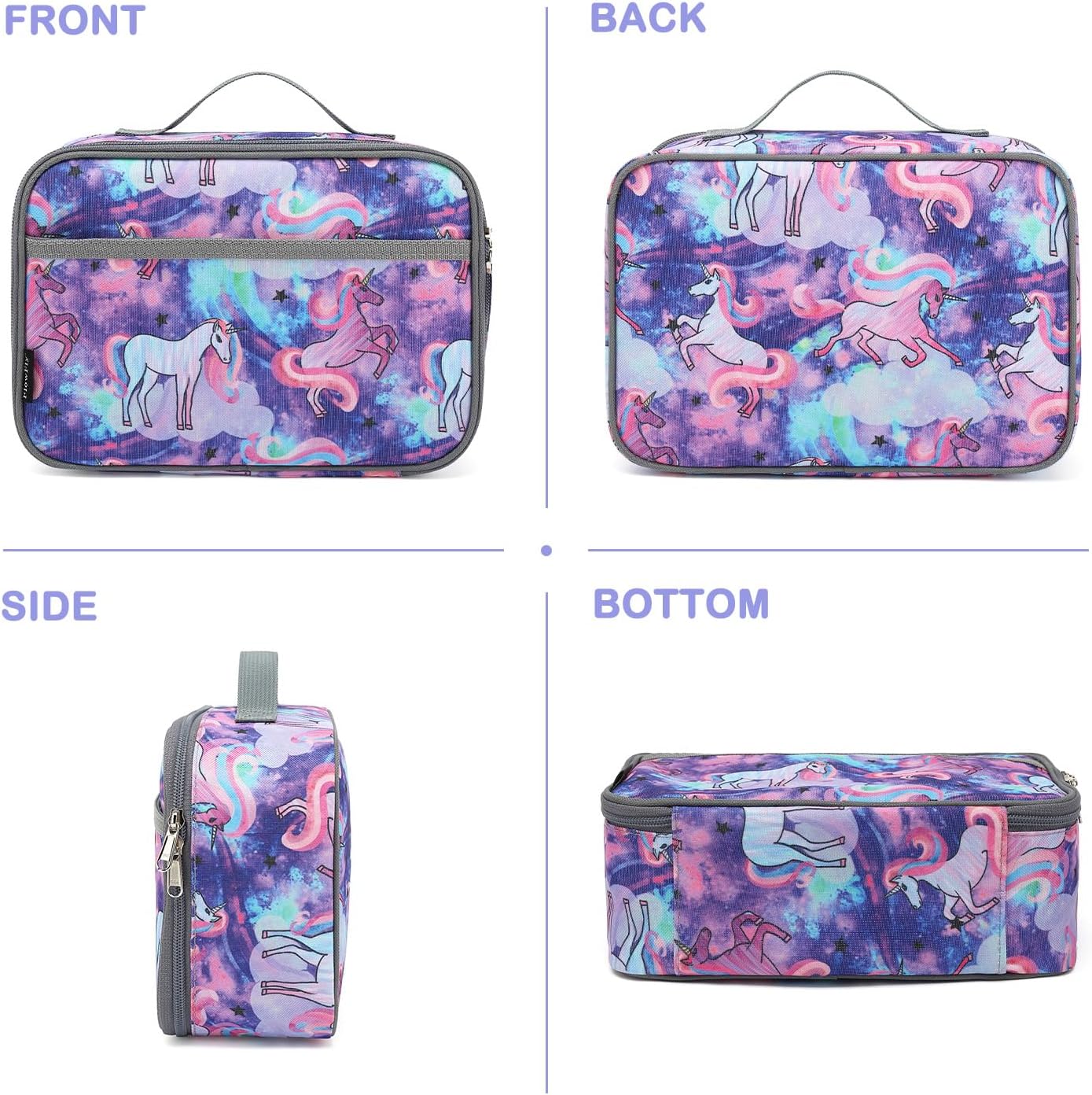 FlowFly Kids Lunch box Insulated Soft Bag Mini Cooler Back to School Thermal Meal Tote Kit for Girls, Boys, Black
