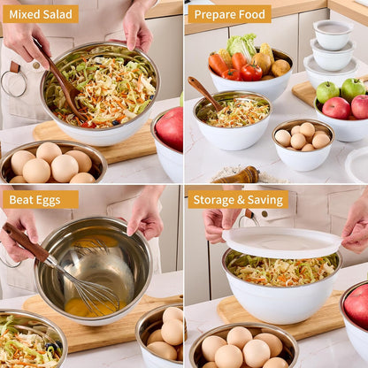 Pink Mixing Bowls with Airtight Lids, Stainless Steel Nesting Mixing Bowls Set of 7, Ideal for Baking, Prepping and Serving Food, Size 7, 3.6, 2.7, 2.1, 1.5, 1.1,0.8 QT, Stackable Design