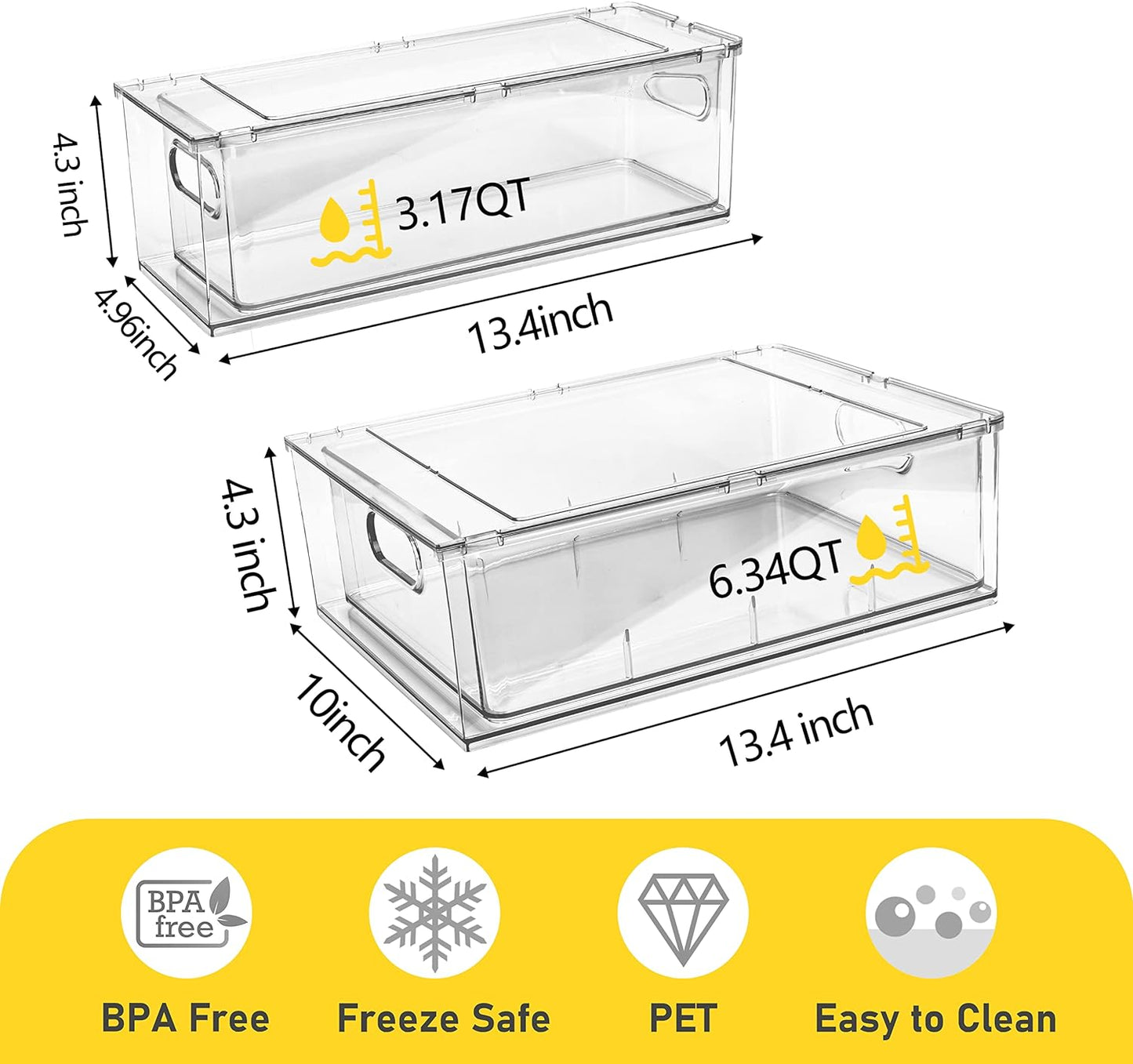 2 Pack Refrigerator Organizer Bins Stackable Fridge Organizer Set with Pull-out Drawer Clear Vegetable Fruit Storage Containers for Kitchen Pantry Organization