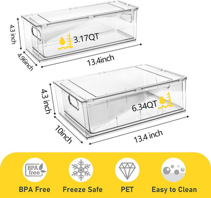 2 Pack Refrigerator Organizer Bins Stackable Fridge Organizer Set with Pull-out Drawer Clear Vegetable Fruit Storage Containers for Kitchen Pantry Organization