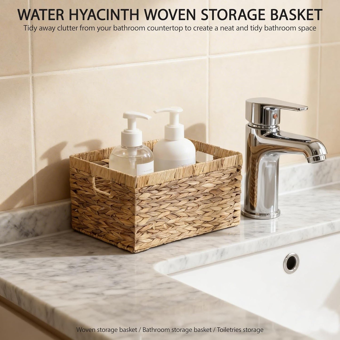 Storage Container, Natural Water Hyacinth Storage Bins Rectangular Basket,Arts and Crafts.