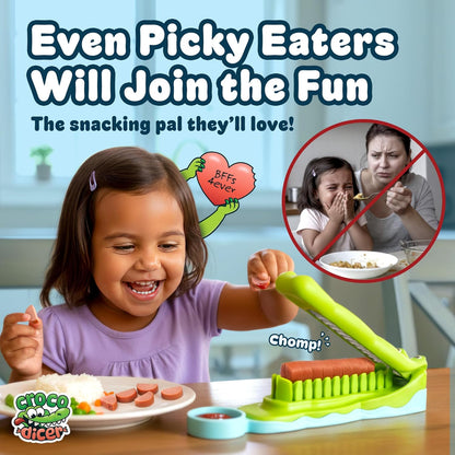 CrocoDicer: Fun Hot Dog Cutter That Lets Kids Cut Their Own Hot Dogs Safely. One Press = 24 Bites. Even Picky Eaters Will Love Dinner Time. 100% Kid and Crocodile Safe (Not Approved by Alligators).
