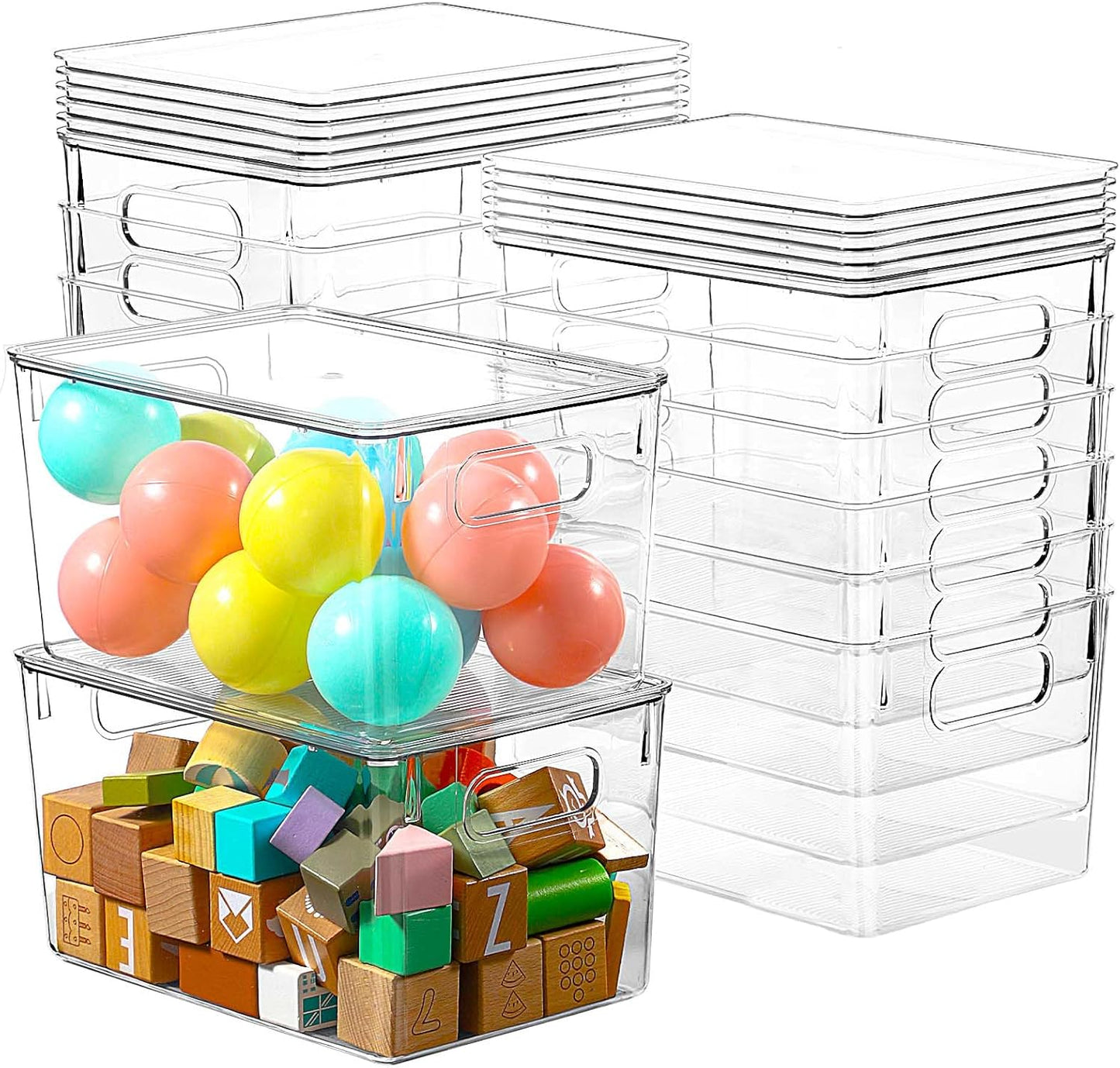 6 Pack Clear Storage Bins with Lids, 7 Quart Stackable Storage Boxes for Storage and Organization, Plastic Storage Containers with Lids, Plastic Bins with Handles for Office, Bedroom, Study Room