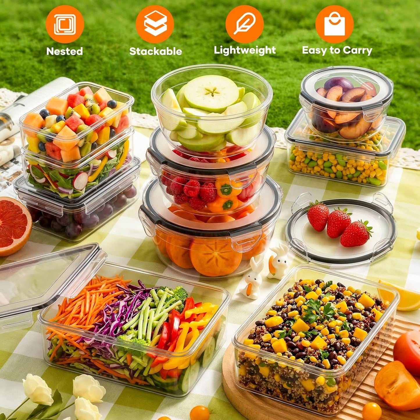 TOPCHASE 40 PCS Food Storage Containers with Lids Airtight (20 Containers & 20 Lids) - Plastic Food Containers for Kitchen Storage Reusable BPA-Free Leakproof Meal Prep Container with Labels & Pen