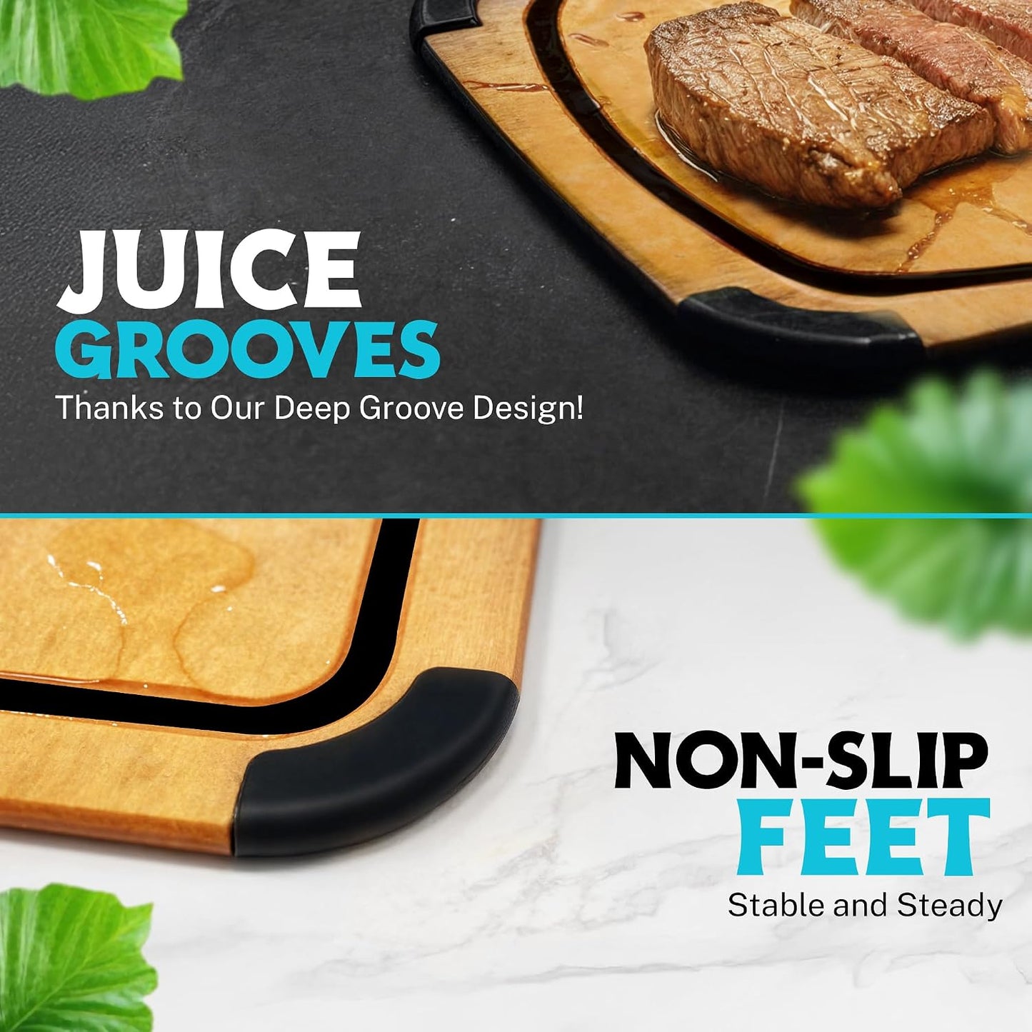 Dishwasher Safe Cutting Boards for Kitchen - Set of 2 Large Composite Wood Cutting Boards with Juice Groove, Non-Slip Feet & Lightweight Eco-Friendly Design 14.5" x 11" and 11.7" x 9.3"