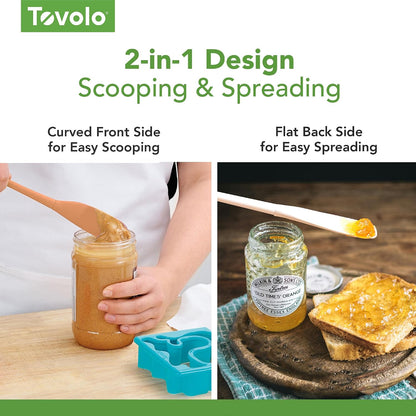 Tovolo Silicone Jar Spatula Long Handled Rubber Scraping Scooping Tool for Peanut Butter Jam Jelly Jars Blenders, Extra Long Flex Core Silicone Jar Scraper Dishwasher Safe BPA Free, Aqua Seafoam Green
