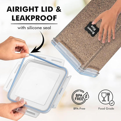 WHITE FEATHER SUPPLIES 2 PC [7 Qt / 6.5L / 220 Oz] Large Food Storage Containers with Lids Airtight - BPA Free Clear Plastic Kitchen and Pantry Storage Containers for Cereal, Flour, Sugar, Rice