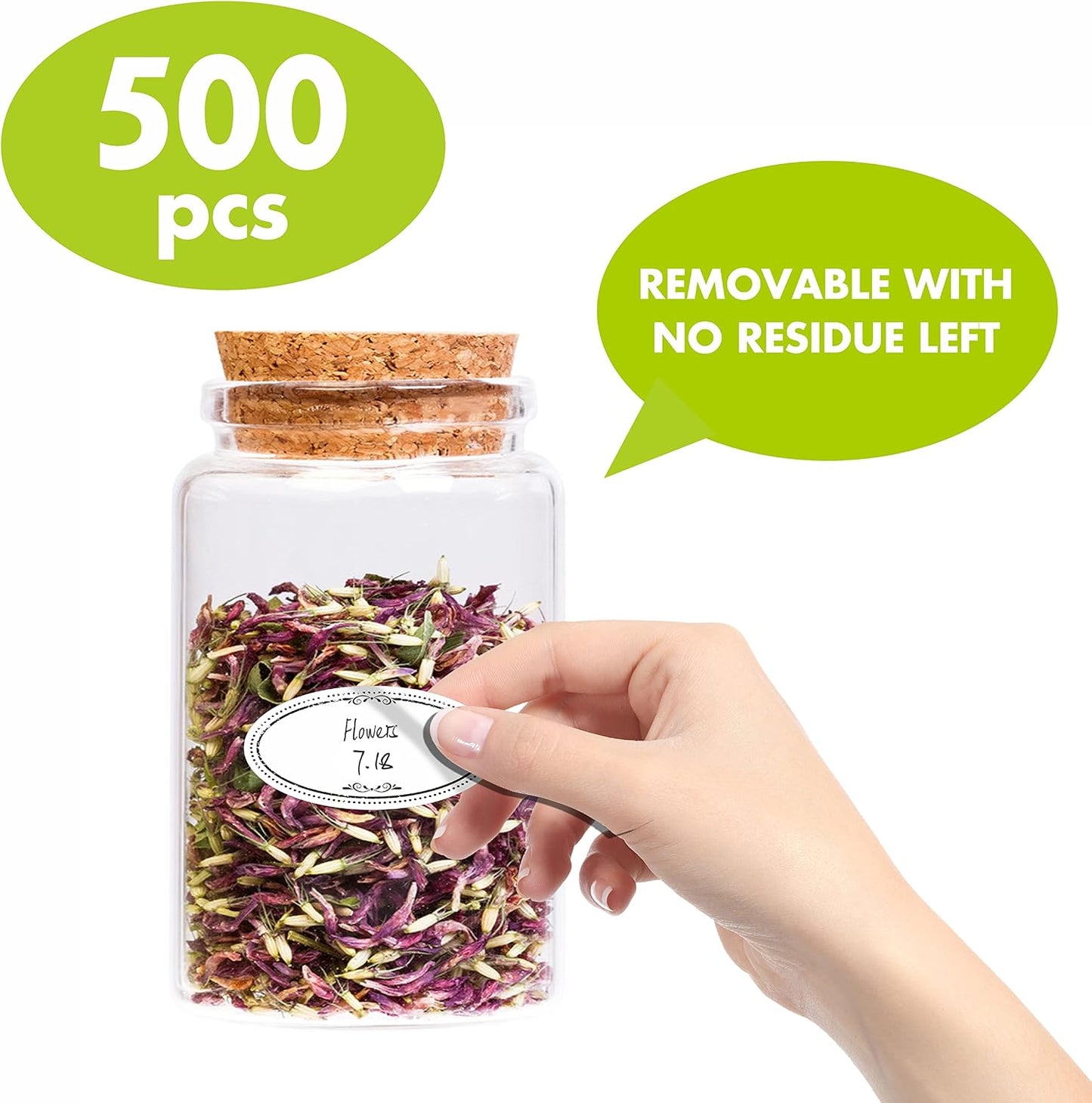 500 Removable Freezer Pantry Labels, Waterproof Tear Resistant Removable No Residue, for Food Containers Jars Kitchen Restaurant Storage Organization